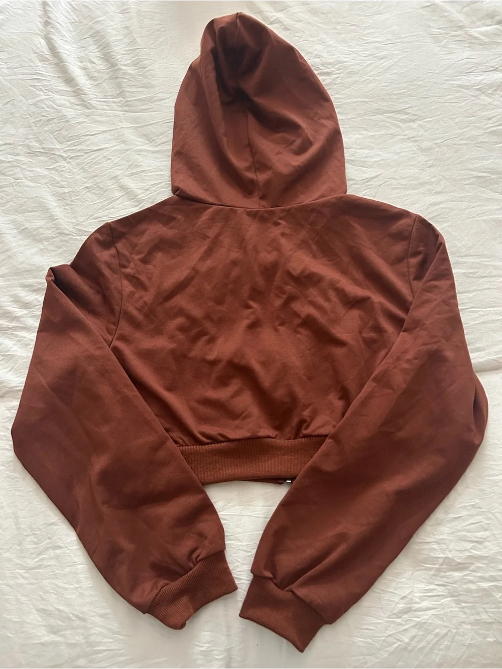 SHEIN Brown Cropped Zip-Up Hoodie with White Butterfly